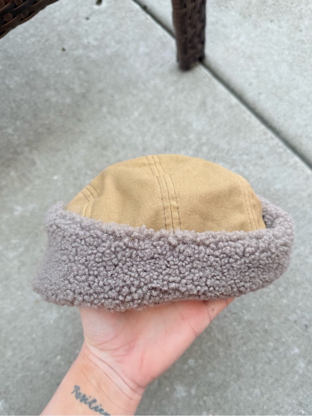 REI Co-op Trapper Cap Ear Flaps Hat Men's L/XL Khaki Tan Cotton Sherpa Fleece - Picture 3 of 9